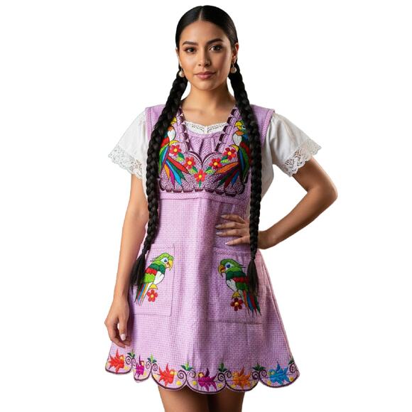 Mexican Folkloric apron embroidered  one of a kind mexico todo corazon SMALL - Picture 4 of 11